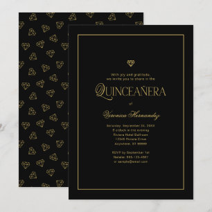Invitation Moderne minimaliste Élégant Black Gold Quinceanera