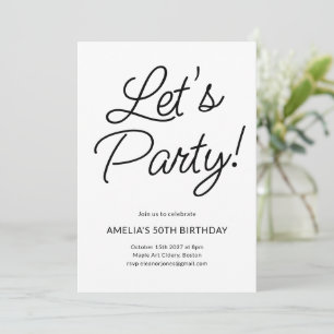 Invitation Moderne Minimaliste Fête d'Anniversaire Noir et Bl