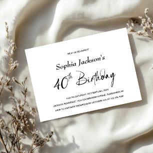 Invitation Moderne minimaliste fête du 40e anniversaire