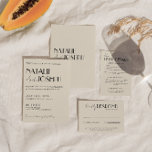 Invitation Moderne minimaliste français Whimsical Retro Maria<br><div class="desc">Ce faire-part de mariage est parfait pour votre mariage si vous recherchez un design unique et facile à éditer.Une élégante invitation à modèle mariage crème simple et minimaliste unique. Celle-ci est décorée d'un arrière - plan crème beige clair. Et les prénoms de mariée et de mariée en gras noir en...</div>