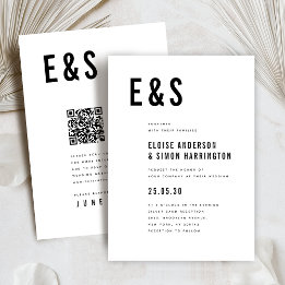 Invitation Moderne minimaliste Gras Monogramme QR Code Mariag