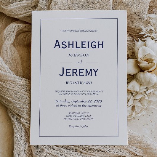 Invitation Moderne minimaliste Mariage bleu bleu marine