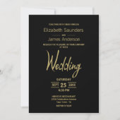 Invitation Moderne minimaliste Mariage d'or noir (Devant)