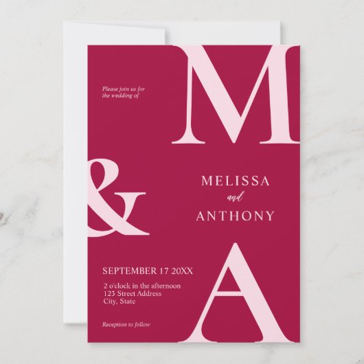 Invitation Moderne minimaliste Mariage Magenta (Devant)
