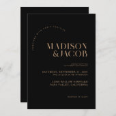 Invitation Moderne minimaliste Mariage noir et bronze (Devant / Derrière)