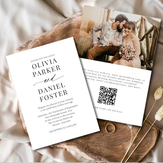 Invitation Moderne minimaliste Mariage photo Code QR