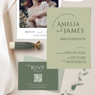 Invitation Moderne minimaliste Mariage photo vert sauge
