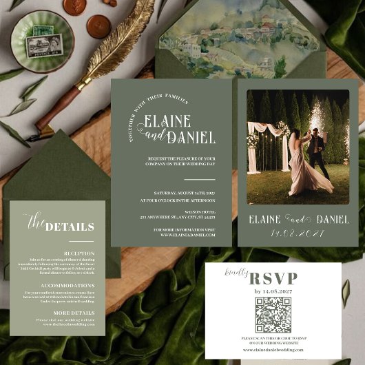 Invitation Moderne minimaliste Mariage photo vert sauge