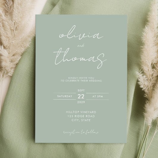 Invitation Moderne minimaliste Mariage vert Sage