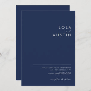 Invitation Moderne minimaliste Marine Bleu Argent Mariage Déc
