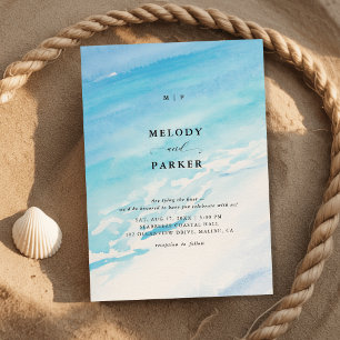 Invitation Moderne minimaliste Monogram Beach Mariage à thème