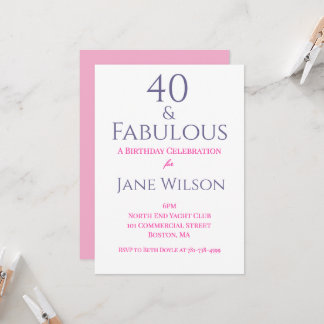 Invitation Moderne Minimaliste Navy et Rose 40 Fantastique An