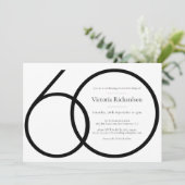 Invitation Moderne minimaliste noir blanc 60e fête d'annivers (Debout devant)