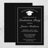 Invitation Moderne minimaliste noir blanc Graduation (Devant / Derrière)