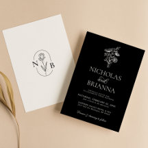 Moderne minimaliste noir blanc Mariage floral
