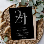 Invitation Moderne minimaliste noir et blanc 21e anniversaire<br><div class="desc">Invitation moderne minimaliste de 21e anniversaire avec design simple noir et blanc avec typographie chic et script élégant.</div>