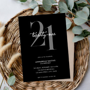 Invitation Moderne minimaliste noir et blanc 21e anniversaire