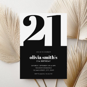 Invitation Moderne minimaliste noir et blanc 21e anniversaire