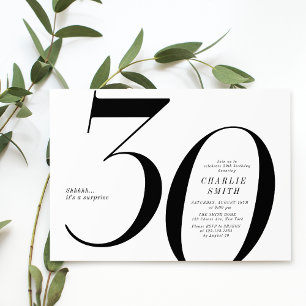 Invitation Moderne minimaliste noir et blanc 30e anniversaire