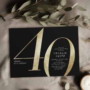 Invitation Moderne minimaliste noir et or 40e anniversaire