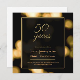 Invitation Moderne minimaliste noir et or 50e anniversaire de