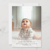 Invitation Moderne minimaliste noir Script bébé photo Baptême (Devant)