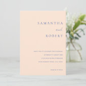 Invitation Moderne minimaliste Peach Mariage bleu (Debout devant)