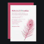 Invitation Moderne minimaliste Peacock Feather Magenta Mariag<br><div class="desc">La carte de Faire-part de mariage minimale présente une illustration élégante de trait de plumes paon avec un thème de couleur magenta. Design typographique moderne et propre, cette invitation de mariage est prête pour vous à customiser avec les détails de votre journée spéciale. Fait partie d'une gamme toujours croissante de...</div>
