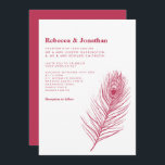 Invitation Moderne minimaliste Peacock Feather Magenta Mariag<br><div class="desc">La carte de Faire-part de mariage minimale présente une illustration élégante de trait de plumes paon avec un thème de couleur magenta. Design typographique moderne et propre, cette invitation de mariage est prête pour vous à customiser avec les détails de votre journée spéciale. Fait partie d'une gamme toujours croissante de...</div>