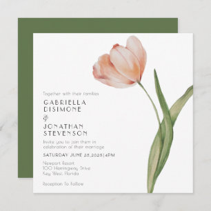 Invitation Moderne minimaliste Pêche Aquarelle Tulip Mariage