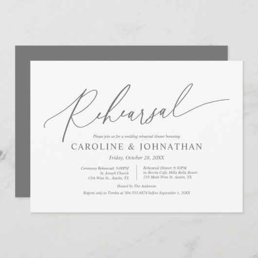 Invitation Moderne minimaliste, répétition Mariage et dîner e (Devant / Derrière)