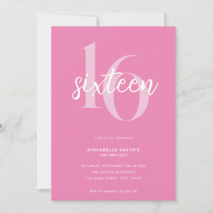 Invitation Moderne minimaliste rose 16e anniversaire