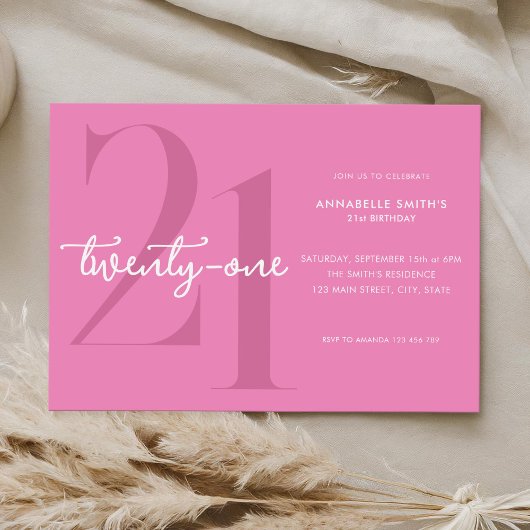 Invitation Moderne minimaliste rose 21e anniversaire