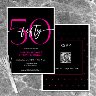 Invitation Moderne minimaliste rose cinquante Script Annivers