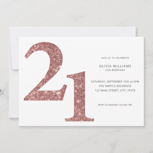Invitation Moderne minimaliste Rose Gold 21e anniversaire (Devant)