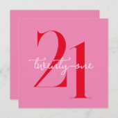 Invitation Moderne minimaliste rose rouge 21e anniversaire (Devant / Derrière)
