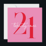 Invitation Moderne minimaliste rose rouge 21e anniversaire<br><div class="desc">Invitation de 21e anniversaire minimaliste moderne carré avec design simple avec typographie chic et script élégant.</div>