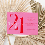 Invitation Moderne minimaliste rose rouge 21e anniversaire<br><div class="desc">Invitation moderne minimaliste de 21e anniversaire avec design simple avec typographie chic et script élégant.</div>