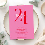 Invitation Moderne minimaliste rose rouge 21e anniversaire<br><div class="desc">Invitation moderne minimaliste de 21e anniversaire avec design simple avec typographie chic et script élégant.</div>