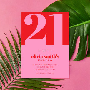 Invitation Moderne minimaliste rose rouge 21e anniversaire