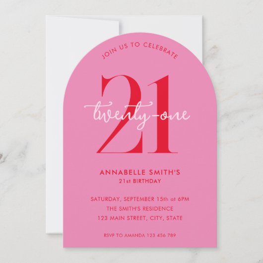 Invitation Moderne minimaliste rose rouge 21e anniversaire (Devant)