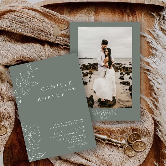 Invitation Moderne minimaliste Sage Green Calligraphie Mariag