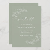 Invitation Moderne minimaliste Sage Vert Mariage Enregistrer (Devant / Derrière)