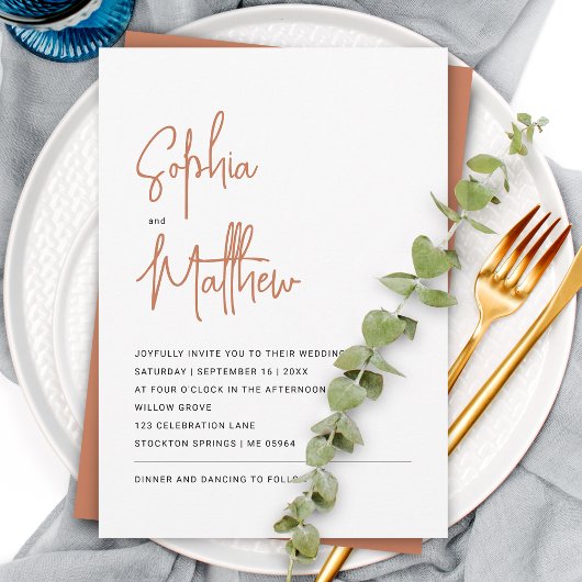 Invitation Moderne Minimaliste Script Terracotta | Mariage