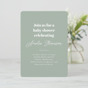 Invitation Moderne Minimaliste Simple Baby Shower Vert Sauge