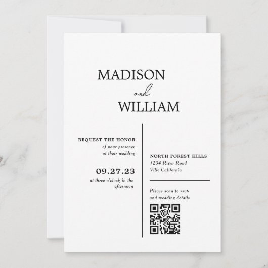 Invitation Moderne minimaliste simple Mariage blanc (Devant)