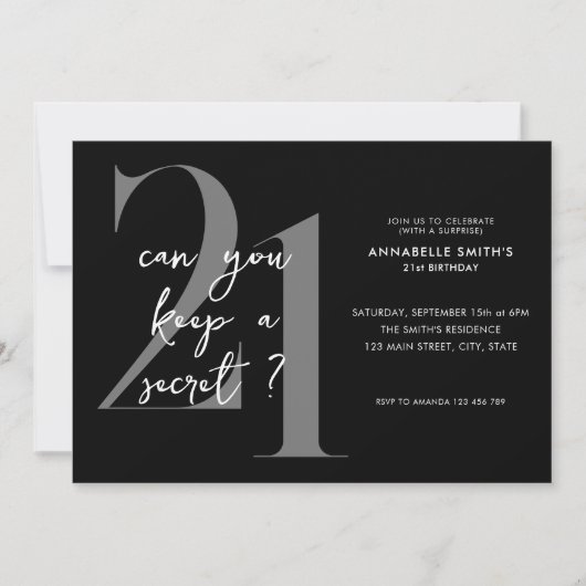 Invitation Moderne minimaliste Surprise 21e anniversaire (Devant)