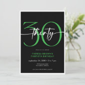 Invitation Moderne minimaliste vert 30 Script Anniversaire (Debout devant)