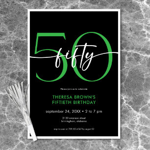 Invitation Moderne minimaliste vert Cinquante Script Annivers