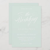 Invitation Moderne Mint Green Élégante Calligraphie Mariage d (Devant / Derrière)